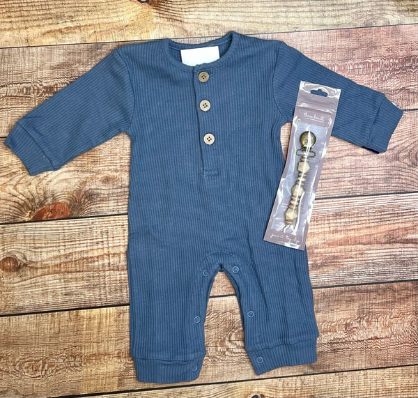 Boys Romper - Sage & Blue