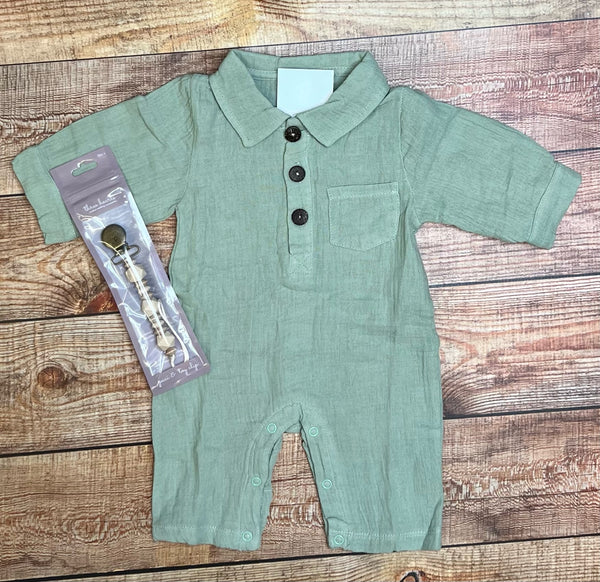 Boys Romper - Sage & Blue