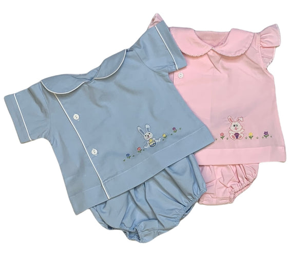 Girls Embroidered Bunny Diaper Set