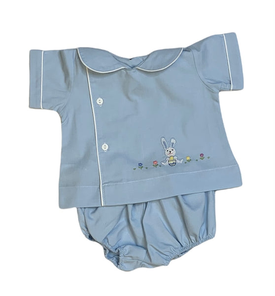Boys Embroidered Bunny Diaper Set